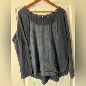 Free People Cotton Charcoal Gray oversized Flowy Long Sleeve Mix Media Top